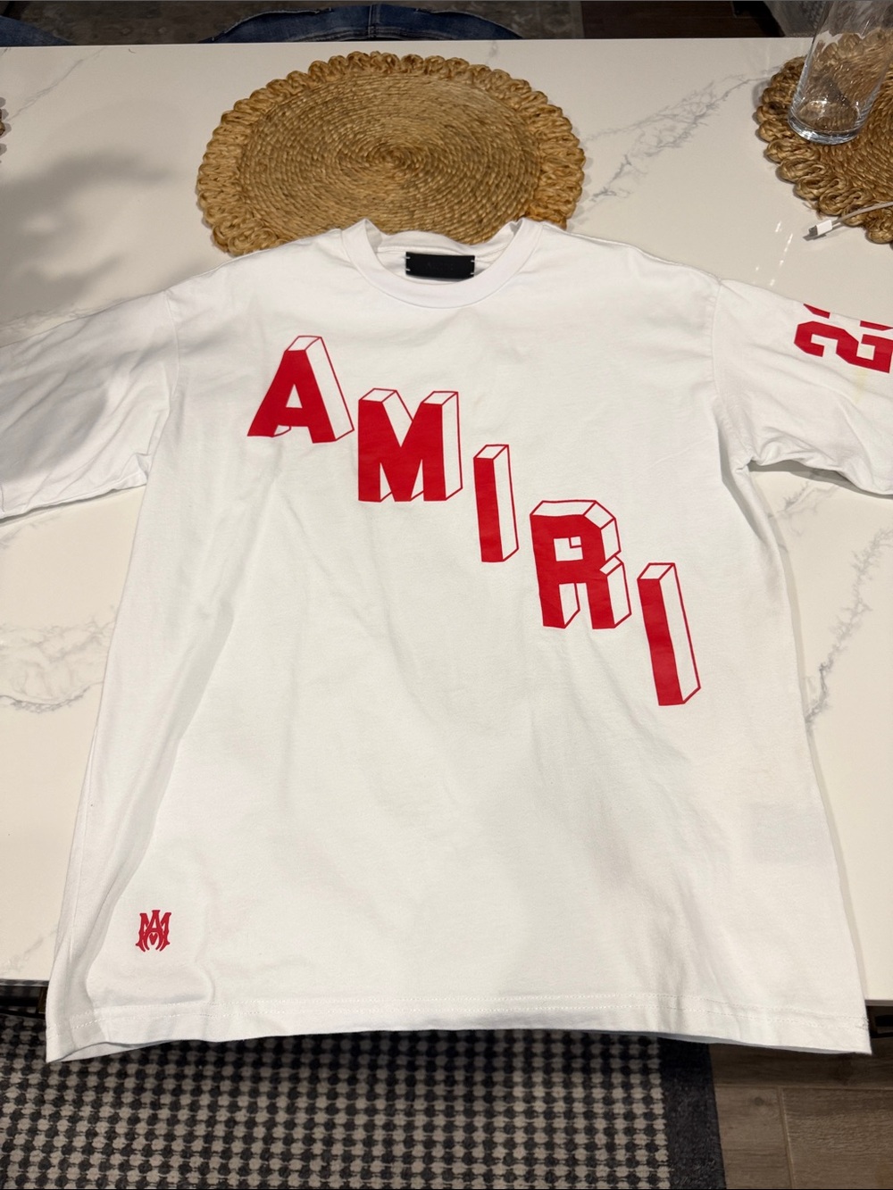 AMIRI White Tee with Red 3D Diagonal Logo